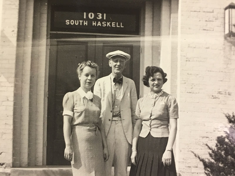 Henry at the door of the 1936 Office and Engineering Building - Triple/S Dynamics