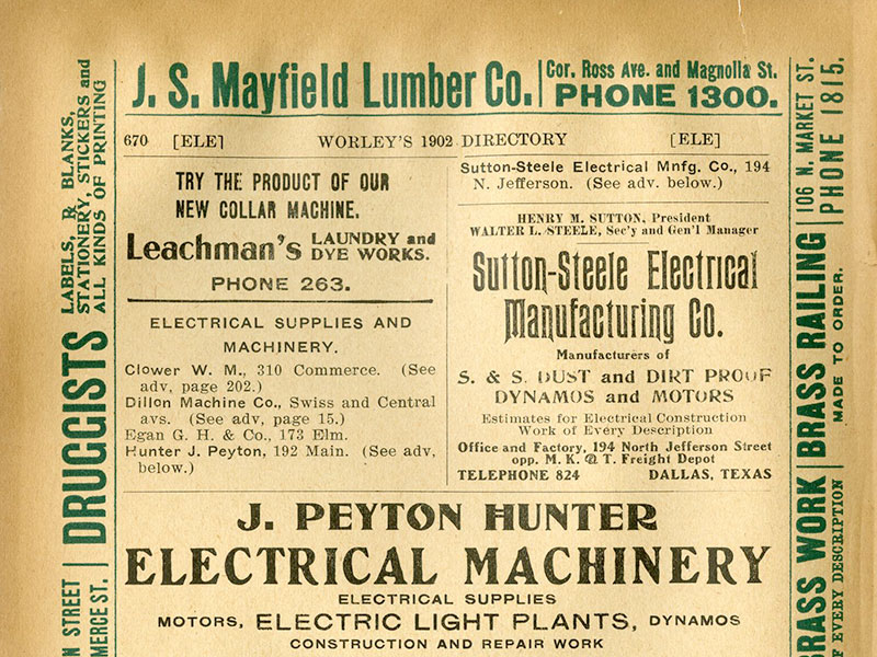 Texas Almanac ad mentioning Sutton-Steele Electrical Manufacturing Co. - Triple/S Dynamics