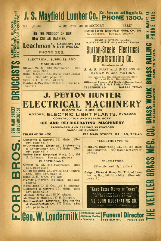Texas Almanac ad mentioning Sutton-Steele Electrical Manufacturing Co.